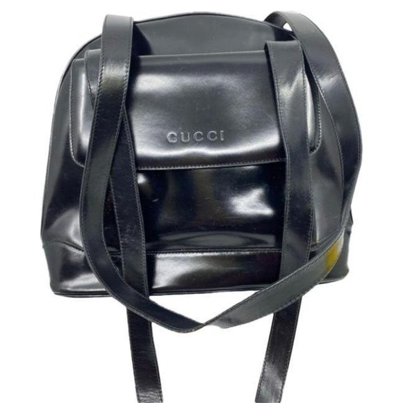Gucci Handbags - GUCCI Vintage Black Smooth Leather Shoulder Bag